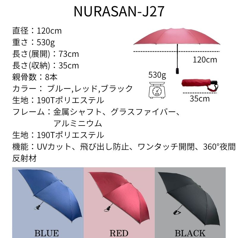 超広ワイドで晴雨兼用の逆折りたたみ傘「NURASAN-J27」.公式ストア限定特価